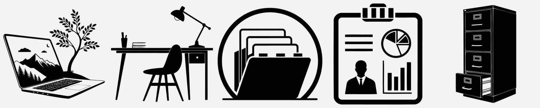 Workplace elements laptop desk computer server and identity card vector