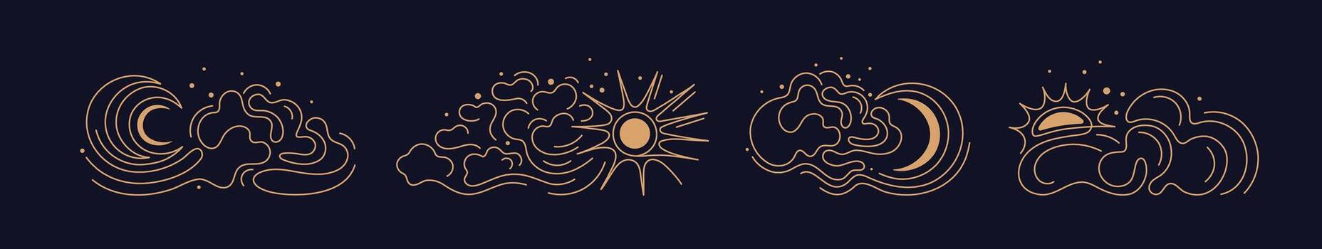 Sun Moon Cloud line set Celestial esoteric element vector