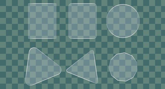 Transparent Glass Shape Collection Square Round Triangle on Checkered Background vector