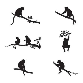 Monkey Silhouette Set on Tree Branch vector