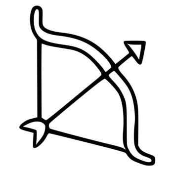 A simple black outline illustration of a bow and arrow, isolated on a white background, symbolizing archery and precision. vector
