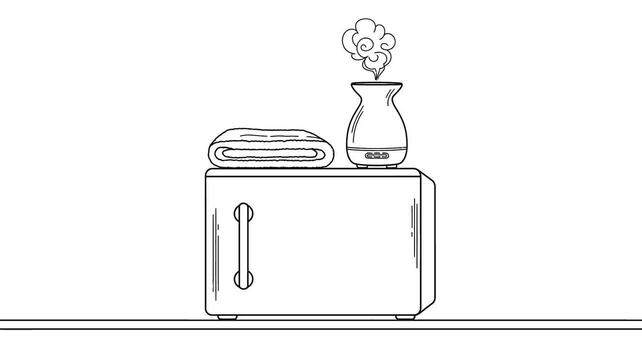 Line Art Illustration of a Spa-Like Setting with Towel Warmer and Aroma Diffuser vector