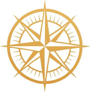 Golden Compass Rose Graphic Symbol Nautical Navigation Guidance and Orientation Tool on White Background vector