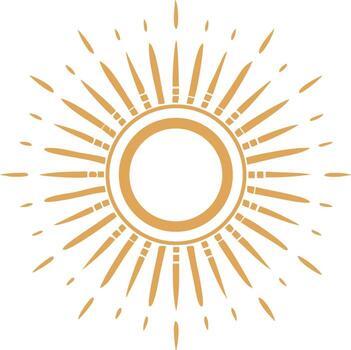 Golden sunburst illustration with radiating rays and circular center providing light and warmth on a clean white background vector