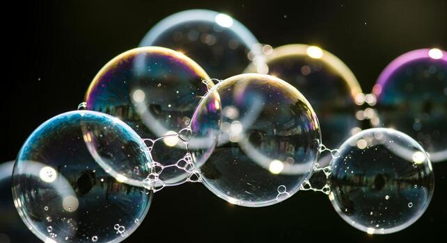 Close-Up of Colorful Soap Bubbles in Sunlight photo