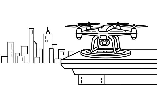 Futuristic drone technology hovering over a cityscape, symbolizing innovation and advanced aerial surveillance vector