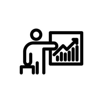Business Trainer with bar chart outline icon design good for web or mobile app vector