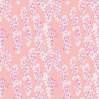 Seamless abstract pattern with playful pink and white brush strokes on a pastel background. Modern artistic texture for fabric, stationery, and wrapping vector