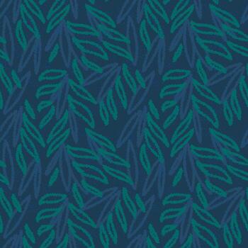 Seamless pattern with abstract leafy shapes in teal and navy tones. Modern botanical texture with dotted accents for fabric, wallpaper, and home decor vector