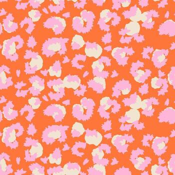 de moda sin costura modelo con un negrita leopardo impresión. brillante rosado lugares con beige centros en un naranja antecedentes crear un juguetón y ojo atrapando animal inspirado diseño vector