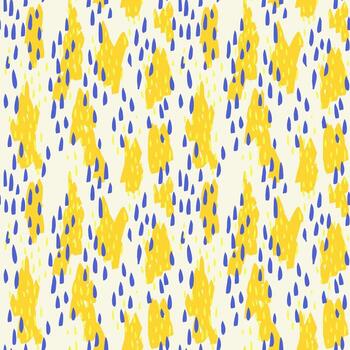 Seamless abstract pattern with playful hand drawn yellow and blue shapes on a light background. Modern geometric design for fabric, wrapping, and home decor vector