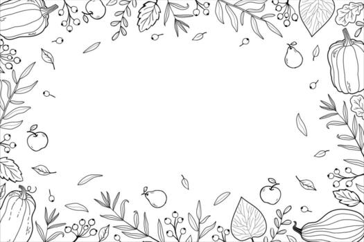 otoño rectangular marco. otoño follaje marco en garabatear estilo. otoño elementos - hojas, leña menuda, bayas. dibujos animados ilustración, decoración marco. vector