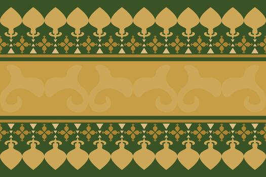 Western classical motifs border pattern combine soft curves, stylized leaves, symmetrical repetition in golden tones on dark green field, reminiscent of antique embroidery and royal drapery textiles vector