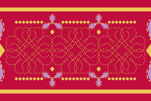 Elegant border design in deep red and gold tones with lavender details, featuring symmetrical floral ornaments and dotted patterns. Perfect for textile trims, banners, invitations, high-end packaging vector