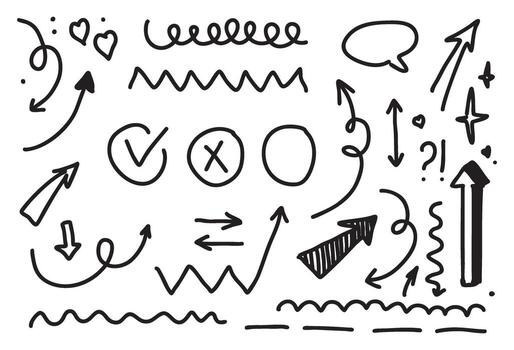 Doodle Design Elements Arrows, Shapes, and Icons for Digital Use vector