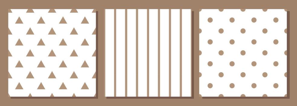 A set of seamless geometric patterns on a white background. Beige geometric shapes vector