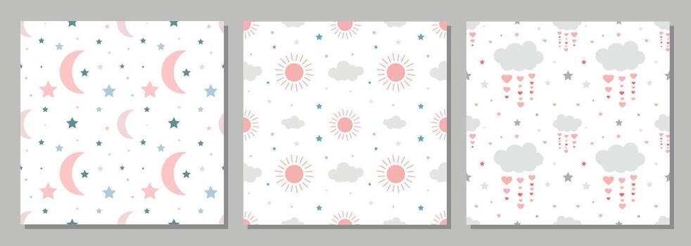 Celestial patterns with stars and clouds vector