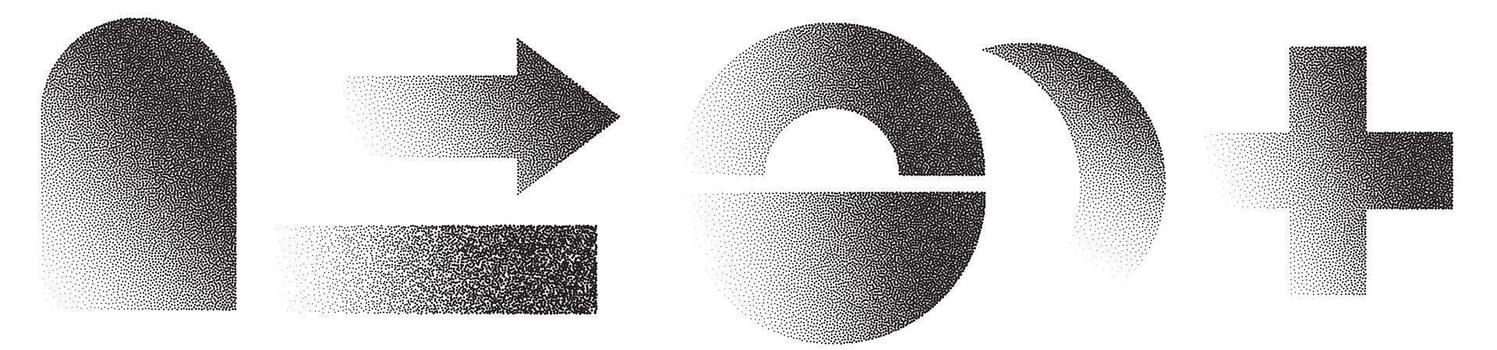 Halftone gradient abstract forms in dotted textures vector