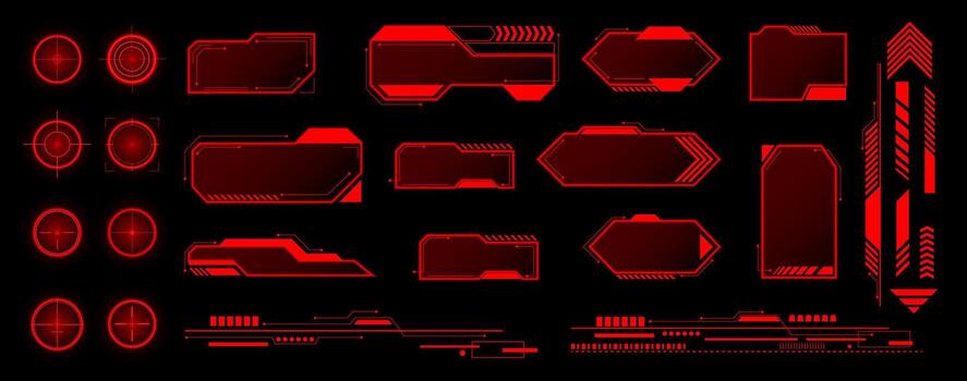 dinámica rojo hud elementos para digital interfaces y juego diseño vector