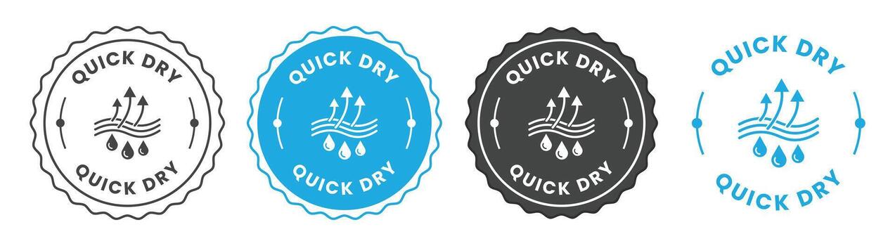Quick dry fabric feature label set with airflow and water droplet icon vector