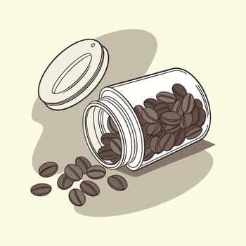 Coffee Beans Spilling From Open Jar With Lid vector