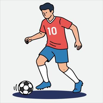 dibujos animados fútbol jugador en acción con pelota en blanco antecedentes vector