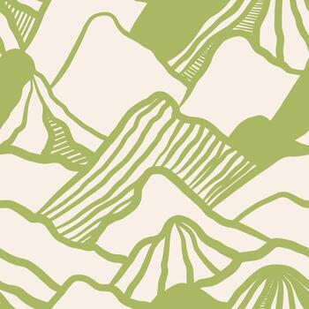 Hand drawn mountain seamless pattern. Japanese background with line wave pattern. Landscape pattern vector