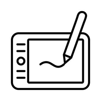 Digital Drawing Tablet Icon with Stylus Pen. Creative Graphic Design Tool Outline Symbol. vector