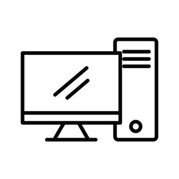 Desktop Computer Icon. PC Monitor and Tower CPU Outline Symbol. vector