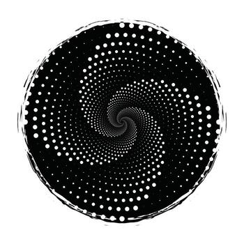 Halftone Dot Spiral Vortex in Grunge Circle Frame - Abstract Psychedelic Optical Art vector