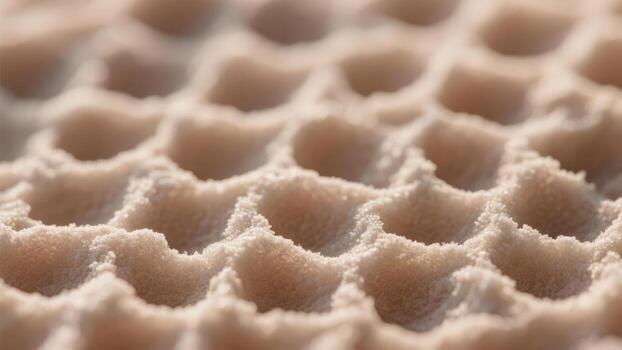 Macro photograph of a white, granular foam in a repeating waffle pattern. Sound-dampening texture perfect for packaging, acoustic, or abstract backgrounds photo