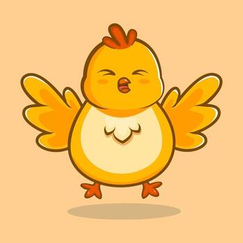 Cheerful chick with open wings and a bright smile, spreading positive vibes. Perfect for kid-friendly content and joyful design projects. Cute Character Illustration. vector