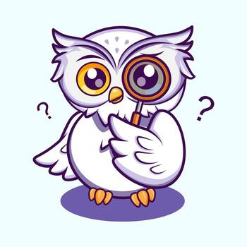Confused owl mascot with questioning expression and gesture, perfect for education, quiz, or problem-solving design projects. Mascot Character Illustration. vector