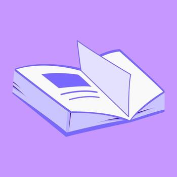 un púrpura abierto libro con torneado páginas, simbolizando imaginación, conocimiento, y exploración. genial para bibliotecas, libros electrónicos, o creativo efectos visuales libro plano ilustración. vector