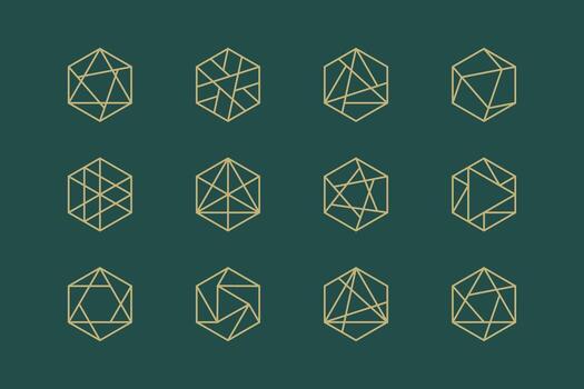 Geometric Line Hexagon Logo Element Design Set vector