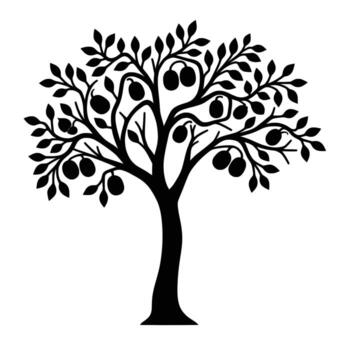 Stylized silhouette of a deciduous tree with branching limbs and foliage against a white background vector