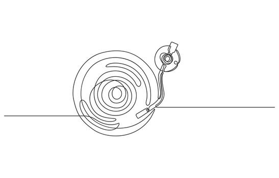 ,continuo línea dibujo de un placa giratoria con manos como un vinilo grabar vector