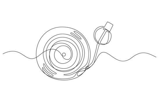 continuo línea Arte de un Clásico vinilo grabar jugador,continuo línea dibujo de un placa giratoria con manos como un vinilo grabar vector