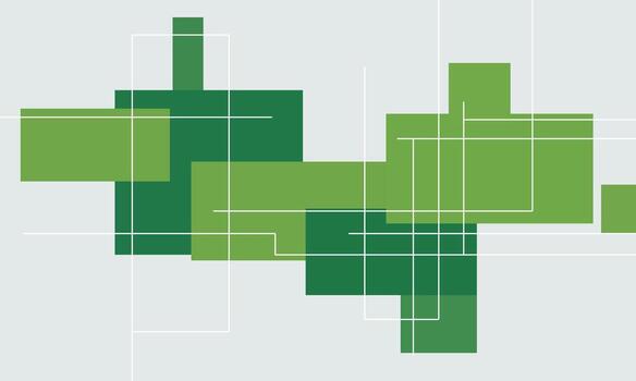 Overlapping Green Geometric Shapes with White Grid Lines Abstract Design. vector