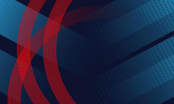 Abstract Dark Blue Background with Red Curved Lines and Dots Pattern. vector