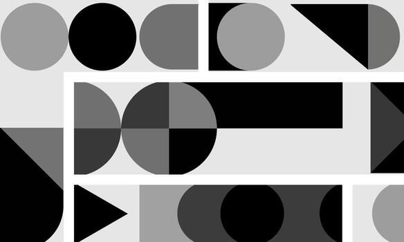Geometric Composition with Circles Triangles and Rectangles in Grayscale. vector
