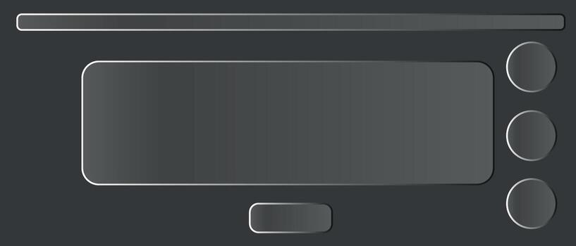A clean and contemporary horizontal banner user interface element featuring a long rectangular display area, three circular buttons stacked vertically, and a slider control at the bottom. vector