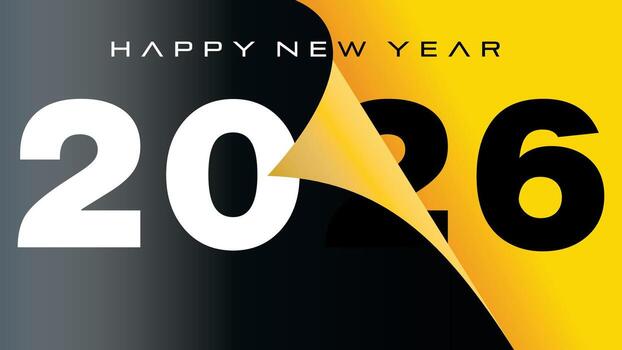 Vibrant happy new year 2026 text graphic with colorful transition and modern design vector