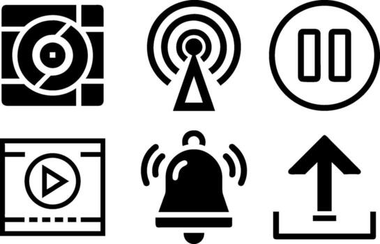 Modern set of six media player and communication icons for digital interfaces ui ux vector