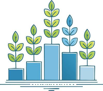 Plants on Bar Chart Icon - Growth and Progress Symbol vector