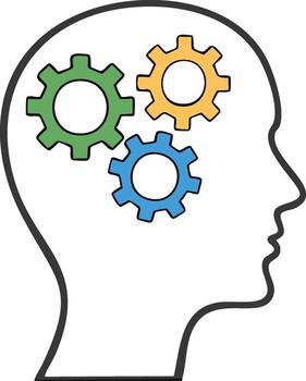 cabeza con engranaje demostración pensando y innovación, contorno vector