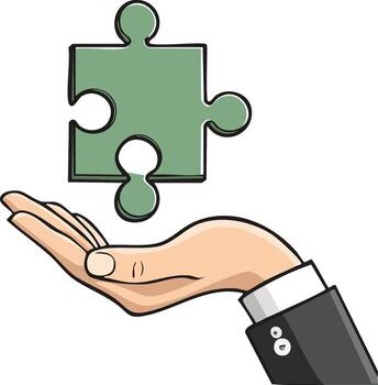 puzzle piece in hand representing collaboration, minimal outline icon vector