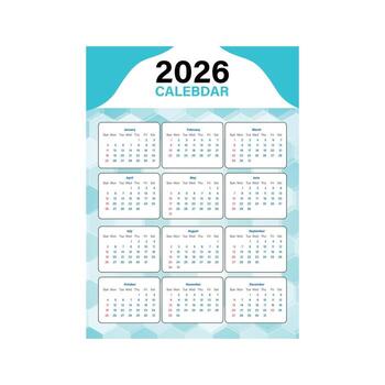 2026 yearly calendar grid layout with teal background and white border vector