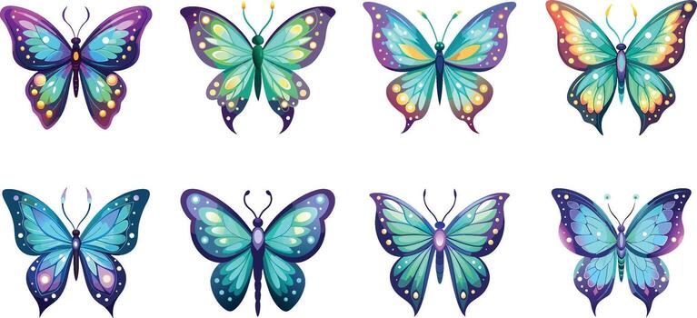 Colorful Butterfly Collection with Unique Wing Patterns and Vibrant Color Schemes vector