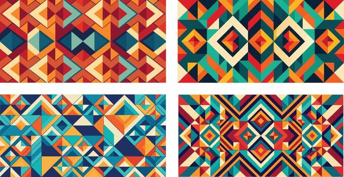 Four different geometric patterns in different colors vector